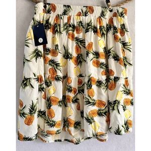 Messini Hawaiian Tropical Mini Skirt Sz L Pineapple Rayon Soft NWT